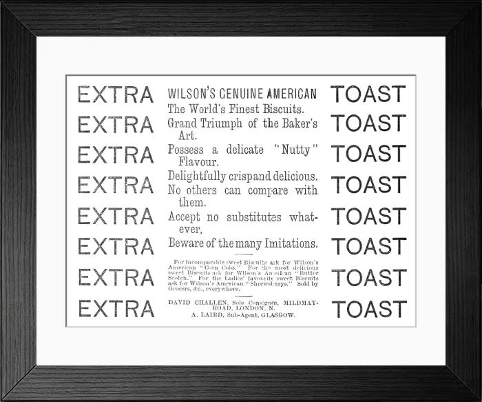 Framed Print : Wilson's Genuine American - Extra Toast, 1883. Creator: Unknown. Wilson's Genuine American - Extra Toast, 1883. Creator: Unknown Framed Print : Wilson's Genuine American - Extra Toast, 1883. Creator: Unknown. Wilson's Genuine American - Extra Toast, 1883. Creator: Unknown