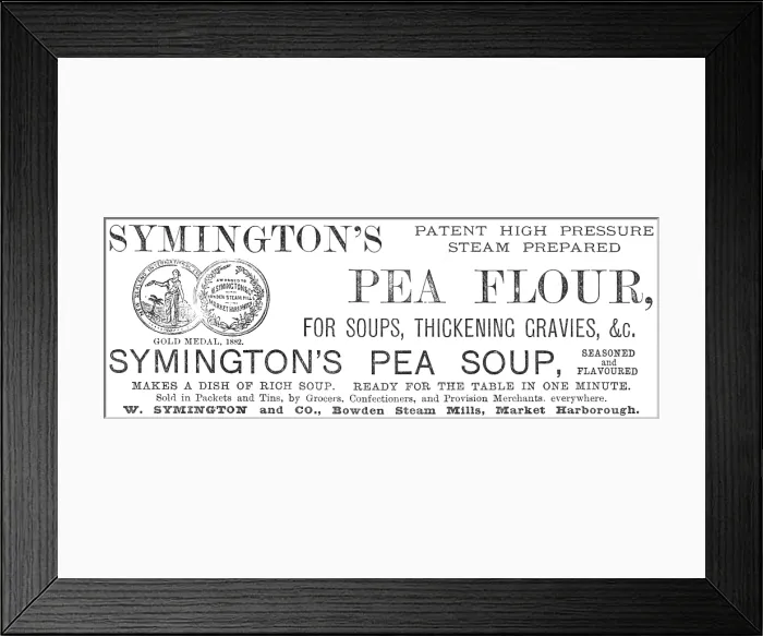 Framed Print : Symington's Patent High Pressure Steam Prepared Pea Flour, 1883. Creator: Unknown. Symington's Patent High Pressure Steam Prepared Pea Flour, 1883. Creator: Unknown Framed Print : Symington's Patent High Pressure Steam Prepared Pea Flour, 1883. Creator: Unknown. Symington's Patent High Pressure Steam Prepared Pea Flour, 1883. Creator: Unknown