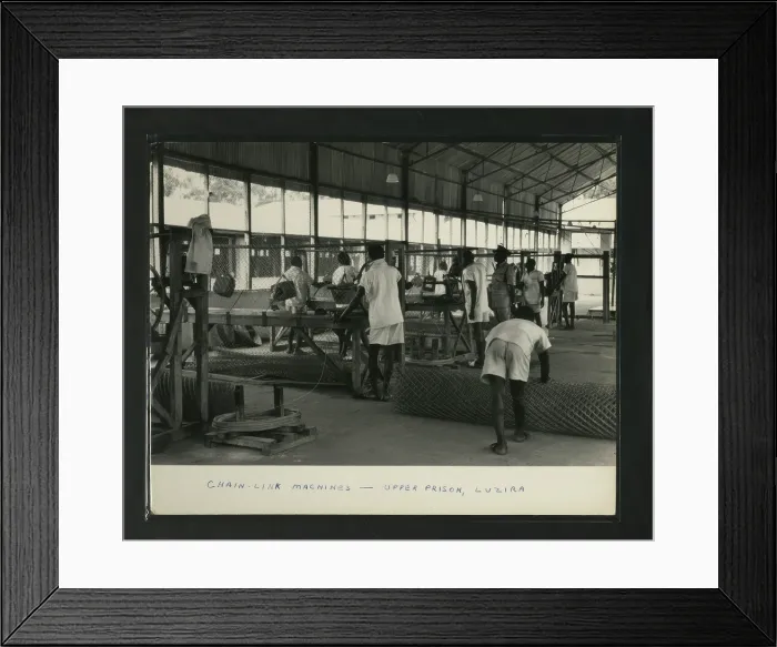 Framed Print : Chain-Link Machines - Upper Prison, Luzira, Kampala, Uganda, c1950s. Creator: Unknown Framed Print : Chain-Link Machines - Upper Prison, Luzira, Kampala, Uganda, c1950s. Creator: Unknown