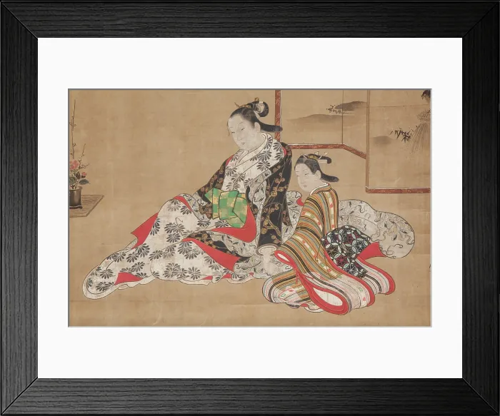 Framed Print : Courtesan with Her Companion at a Screen, 1716-1736. Creator: Miyagawa Choshun Framed Print : Courtesan with Her Companion at a Screen, 1716-1736. Creator: Miyagawa Choshun