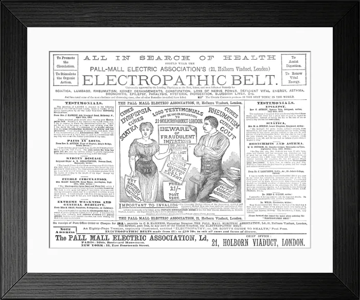 Framed Print : Electropathic Belt, 1883. Creator: Unknown Framed Print : Electropathic Belt, 1883. Creator: Unknown