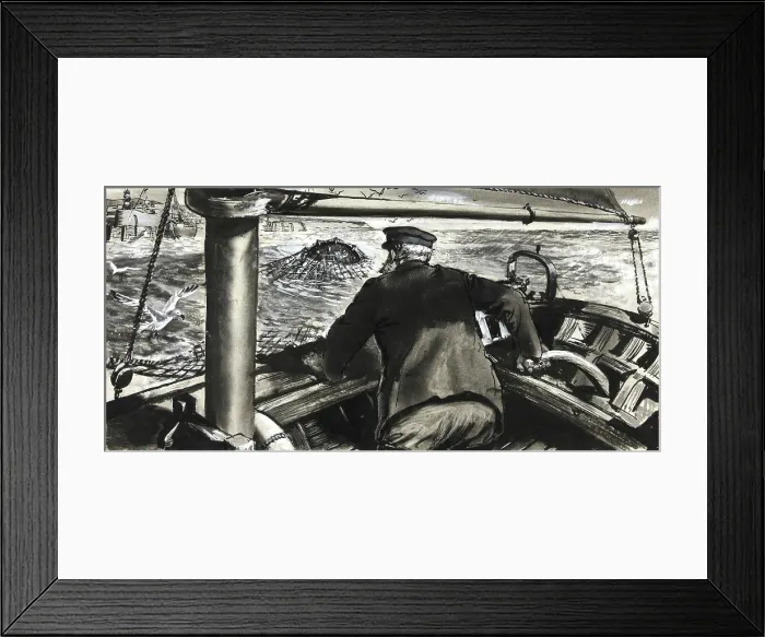 Framed Print : Drawings for Magazines: Ditty Box: Drawing: mine in fishing trawl net, between 1939 and 1946. Creators: Unknown, Central Office of Information Framed Print : Drawings for Magazines: Ditty Box: Drawing: mine in fishing trawl net, between 1939 and 1946. Creators: Unknown, Central Office of Information