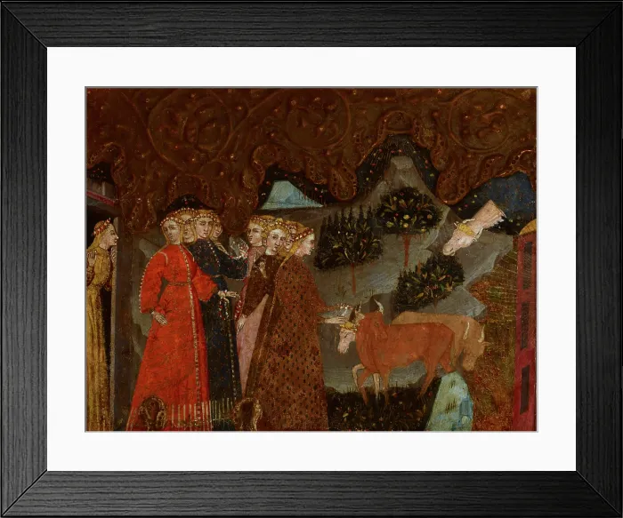 Framed Print : Mythological Scene (Abduction of Europe?)-Fragment of a Cassone, end of 14th century. Creator: Master of Charles of Durazzo Framed Print : Mythological Scene (Abduction of Europe?)-Fragment of a Cassone, end of 14th century. Creator: Master of Charles of Durazzo