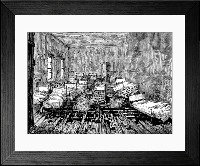 Framed Print : School of the Whitechapel and Poplar Unions fire: dormitories where children were suffocated, 1890. Creator: Unknown Framed Print : School of the Whitechapel and Poplar Unions fire: dormitories where children were suffocated, 1890. Creator: Unknown