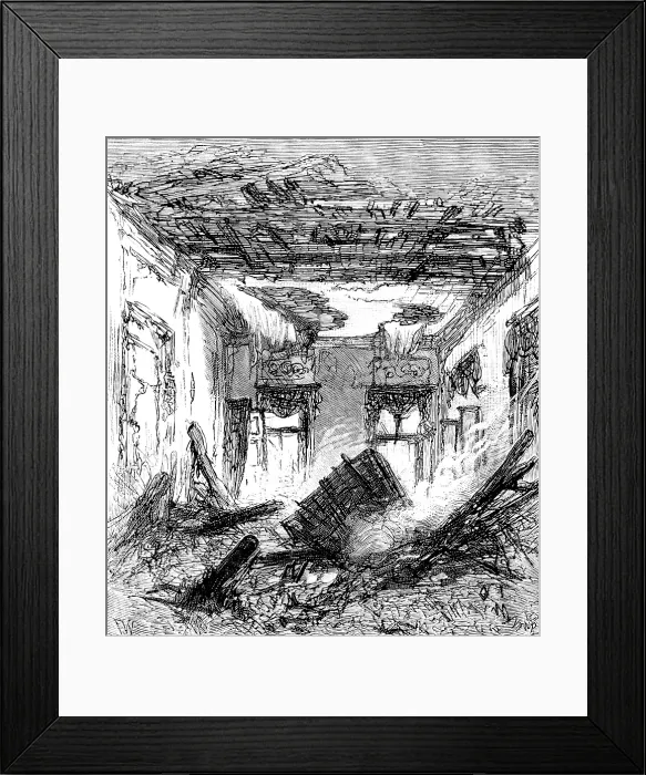 Framed Print : The Royal Palace of Laeken, Brussels, destroyed by fire: the King's private room, 1890. Creator: P Naumann Framed Print : The Royal Palace of Laeken, Brussels, destroyed by fire: the King's private room, 1890. Creator: P Naumann