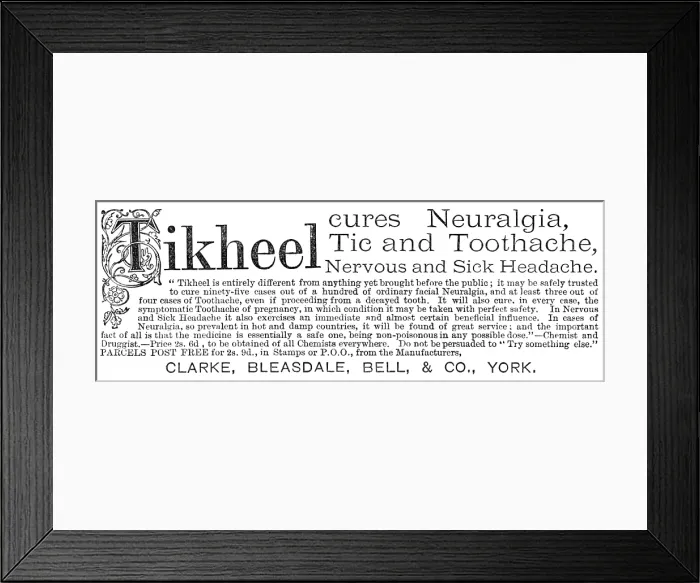 Framed Print : Tikheel: cures Neuralgia, Tic and Toothache, 1883. Creator: Unknown Framed Print : Tikheel: cures Neuralgia, Tic and Toothache, 1883. Creator: Unknown