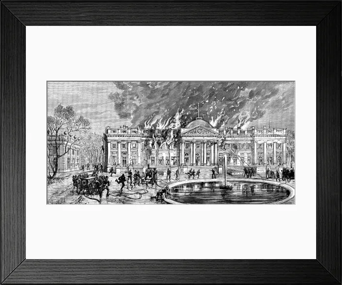 Framed Print : The Royal Palace of Laeken, Brussels, destroyed by fire, 1890. Creator: R. Taylor Framed Print : The Royal Palace of Laeken, Brussels, destroyed by fire, 1890. Creator: R. Taylor