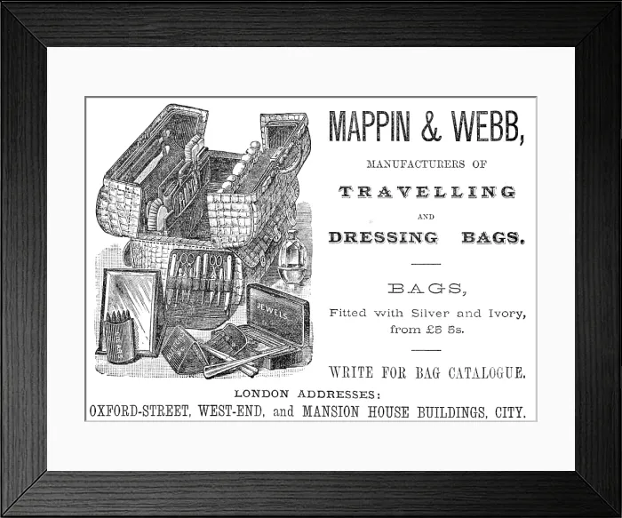 Framed Print : Mappin & Webb - Manufacturers of Travelling and Dressing Bags, 1883. Creator: Unknown Framed Print : Mappin & Webb - Manufacturers of Travelling and Dressing Bags, 1883. Creator: Unknown