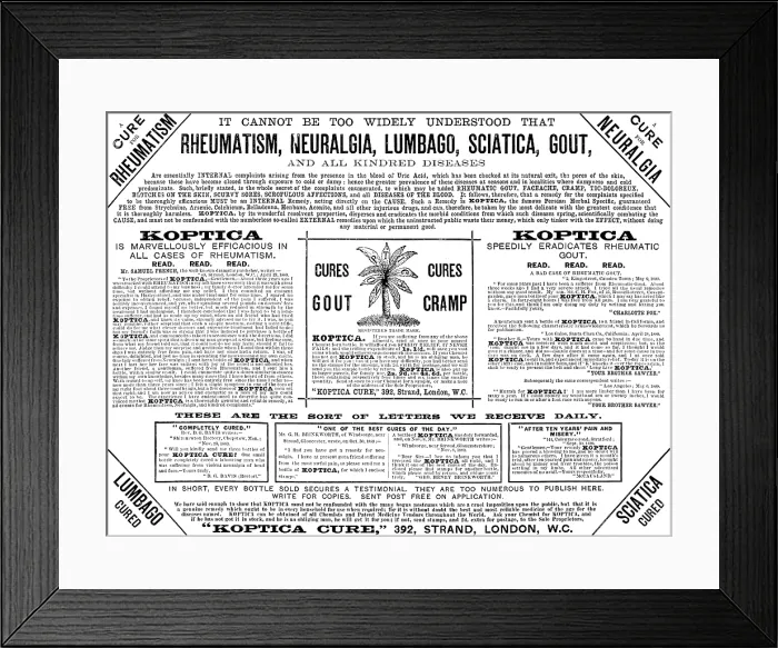 Framed Print : Advertisement for Koptica, the famous Persian Herbal Specific, 1890. Creator: Unknown Framed Print : Advertisement for Koptica, the famous Persian Herbal Specific, 1890. Creator: Unknown