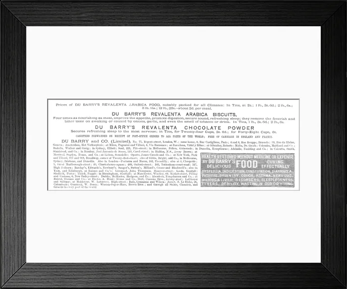 Framed Print : Du Barry's Revalenta Arabica Biscuits, 1883. Creator: Unknown. Du Barry's Revalenta Arabica Biscuits, 1883. Creator: Unknown Framed Print : Du Barry's Revalenta Arabica Biscuits, 1883. Creator: Unknown. Du Barry's Revalenta Arabica Biscuits, 1883. Creator: Unknown