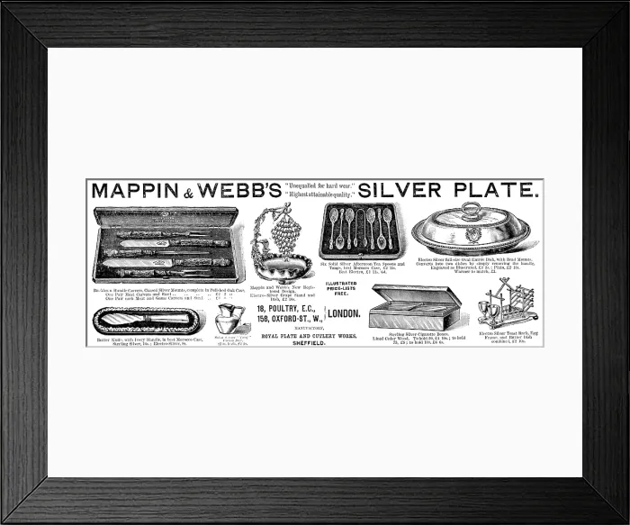 Framed Print : Advertisement for Mappin & Webb's Silver Plate, 1890. Creator: Unknown Framed Print : Advertisement for Mappin & Webb's Silver Plate, 1890. Creator: Unknown