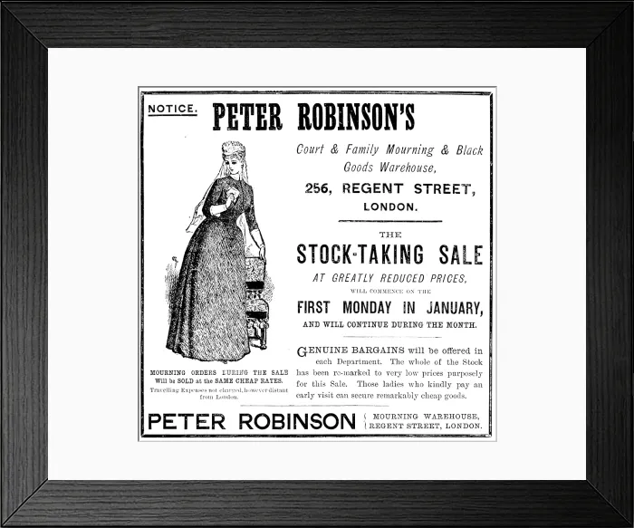 Framed Print : Advertisement for Peter Robinson's, 1890. Creator: Unknown