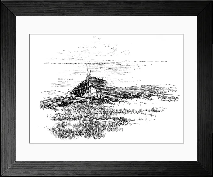 Framed Print : Salmon-drying platforms on the Yucon River, Alaska, 1890. Creator: Unknown Framed Print : Salmon-drying platforms on the Yucon River, Alaska, 1890. Creator: Unknown