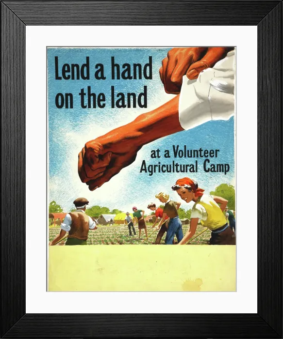 Framed Print : Lend A Hand On The Land - at a Volunteer Agricultural Camp, World War II poster, c1939-c1945 Framed Print : Lend A Hand On The Land - at a Volunteer Agricultural Camp, World War II poster, c1939-c1945