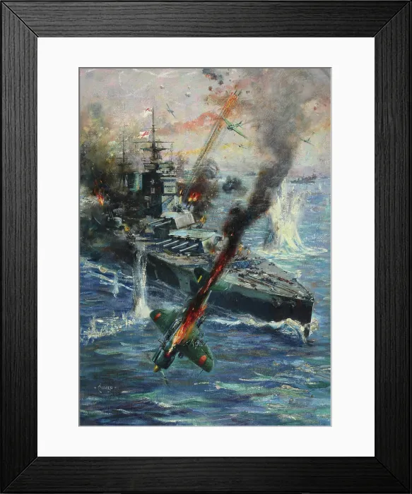 Framed Print : Aircraft attack British battleship, between 1941 and 1946. Creators: Central Office of Information, Terence Tenison Cuneo Framed Print : Aircraft attack British battleship, between 1941 and 1946. Creators: Central Office of Information, Terence Tenison Cuneo