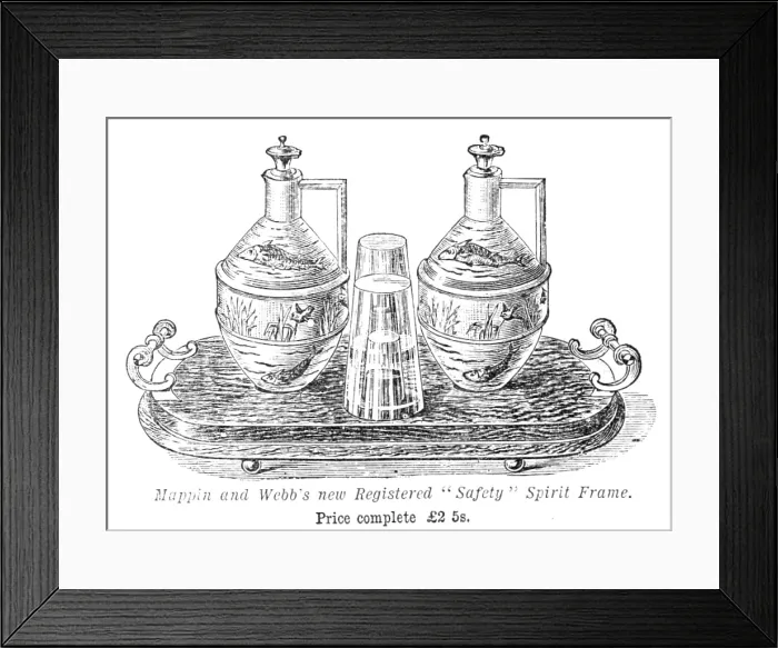 Framed Print : Mappin and Webb's new Registered 'Safety' Spirit Frame, 1883. Creator: Unknown. Mappin and Webb's new Registered 'Safety' Spirit Frame, 1883 Framed Print : Mappin and Webb's new Registered 'Safety' Spirit Frame, 1883. Creator: Unknown. Mappin and Webb's new Registered 'Safety' Spirit Frame, 1883
