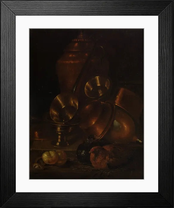 Framed Print : Still Life (Hen with Brass and Copper Vessels), 2nd half of 17th century. Creator: Martin Dichtl Framed Print : Still Life (Hen with Brass and Copper Vessels), 2nd half of 17th century. Creator: Martin Dichtl