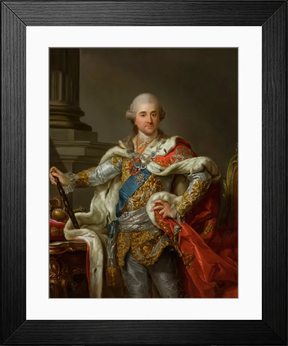 Framed Print : Portrait of Stanislaus Augustus Poniatowski in Coronation Robes, c1790. Creator: Marcello Bacciarelli Framed Print : Portrait of Stanislaus Augustus Poniatowski in Coronation Robes, c1790. Creator: Marcello Bacciarelli