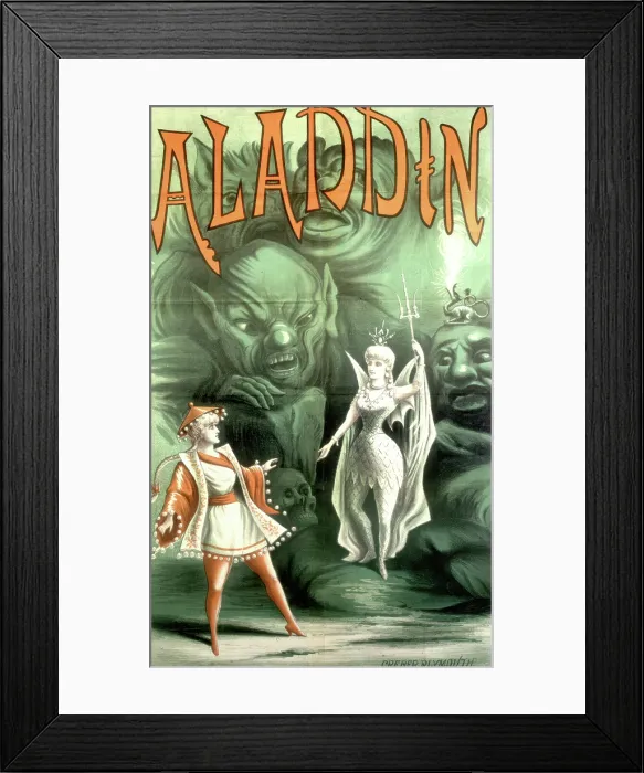 Framed Print : Aladdin, pantomime poster, 1886. Creator: Unknown. Aladdin, pantomime poster, 1886. Creator: Unknown Framed Print : Aladdin, pantomime poster, 1886. Creator: Unknown. Aladdin, pantomime poster, 1886. Creator: Unknown