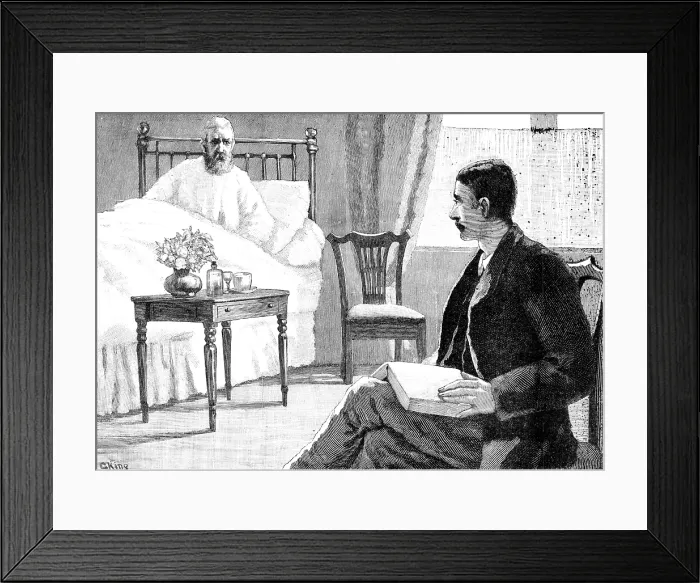 Framed Print : But, on looking up, his eyes fell upon the sick man, now...staring at him with stern suspicion, 1883 Creator: R. Taylor Framed Print : But, on looking up, his eyes fell upon the sick man, now...staring at him with stern suspicion, 1883 Creator: R. Taylor