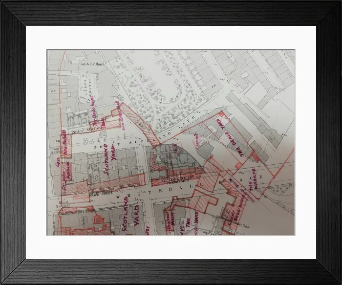 Framed Print : Plan of buildings in Whitehall, Westminster, London, 1874. Creator: Tom Higgs Framed Print : Plan of buildings in Whitehall, Westminster, London, 1874. Creator: Tom Higgs