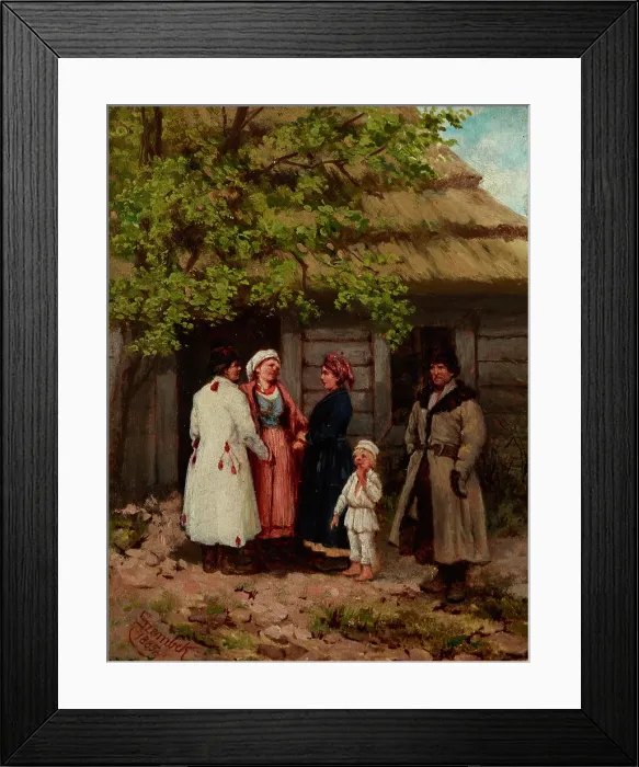 Framed Print : Villagers in Front of a Cottage, 1885. Creator: Stanislaw Szembek Framed Print : Villagers in Front of a Cottage, 1885. Creator: Stanislaw Szembek