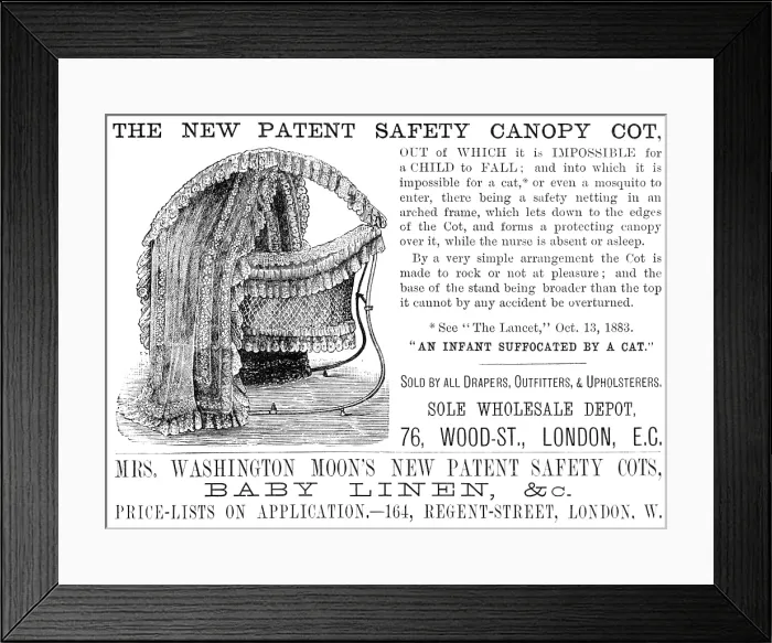Framed Print : The New Patent Safety Canopy Cot, 1883. Creator: Unknown Framed Print : The New Patent Safety Canopy Cot, 1883. Creator: Unknown