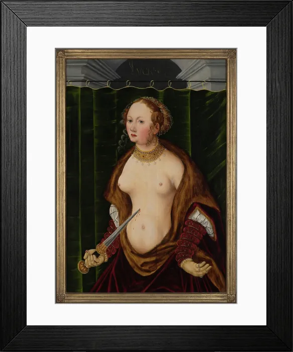 Framed Print : Lucretia Committing Suicide, after 1525. Creator: Lucas Cranach the Elder Framed Print : Lucretia Committing Suicide, after 1525. Creator: Lucas Cranach the Elder