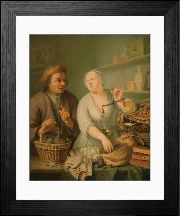 Framed Print : At the Marketwife's, 1738. Creator: Frans van Mieris II. At the Marketwife's, 1738. Creator: Frans van Mieris II Framed Print : At the Marketwife's, 1738. Creator: Frans van Mieris II. At the Marketwife's, 1738. Creator: Frans van Mieris II
