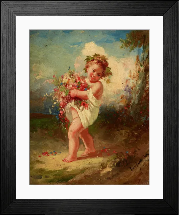 Framed Print : Child Carrying Flowers, c1850. Creator: Francois Louis Lanfant De Metz Framed Print : Child Carrying Flowers, c1850. Creator: Francois Louis Lanfant De Metz