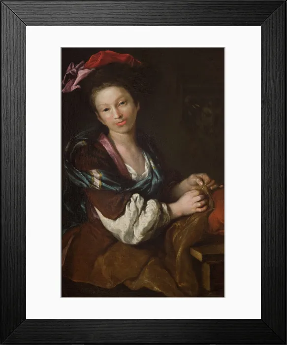 Framed Print : Sewing Woman, 1700 - 1738. Creator: Antonio Amarosi Framed Print : Sewing Woman, 1700 - 1738. Creator: Antonio Amarosi