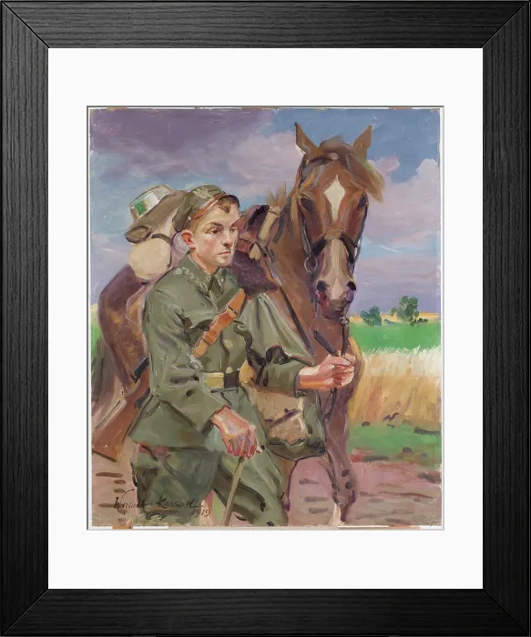 Framed Print : A Soldier with a Horse, 1919. Creator: Wojciech Kossak Framed Print : A Soldier with a Horse, 1919. Creator: Wojciech Kossak