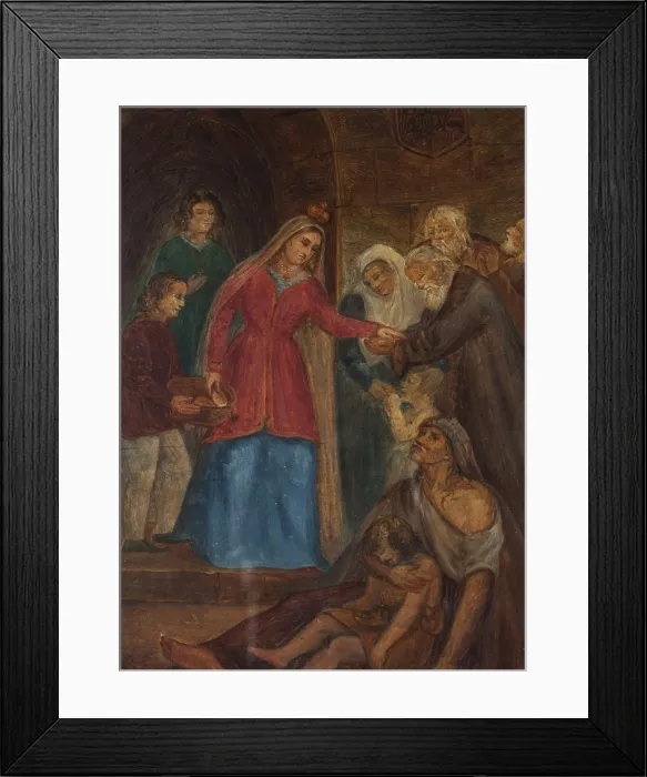 Framed Print : King Jadwiga Distributung Bread to the Poor, 1853. Creator: Maksymilian Cercha Framed Print : King Jadwiga Distributung Bread to the Poor, 1853. Creator: Maksymilian Cercha