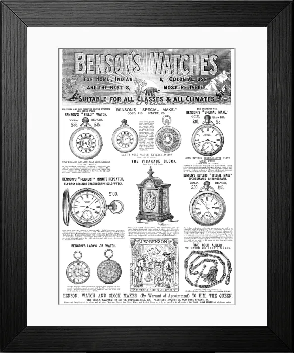 Framed Print : Benson's Watches, 1883. Creator: Unknown. Benson's Watches, 1883. Creator: Unknown