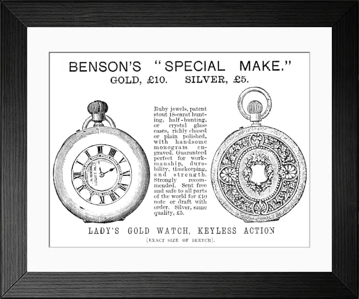 Framed Print : Benson's 'Special Make' Lady's Gold Watch, 1883. Creator: Unknown. Benson's 'Special Make' Lady's Gold Watch, 1883. Creator: Unknown Framed Print : Benson's 'Special Make' Lady's Gold Watch, 1883. Creator: Unknown. Benson's 'Special Make' Lady's Gold Watch, 1883. Creator: Unknown