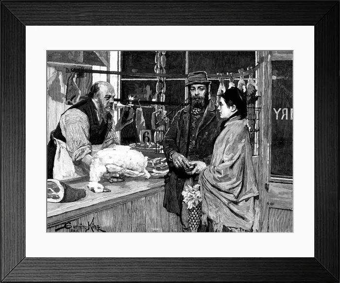 Framed Print : Their Christmas Dinner - Goose, drawn by G. King, 1883. Creator: Eugene Froment