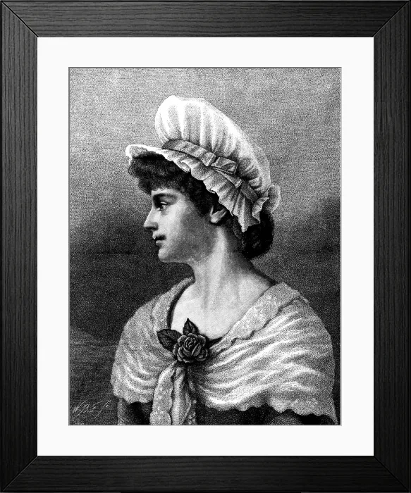 Framed Print : 'Gentle, Loving, Good, Wearing the Rose of Womanhood', drawn by Emily Mitchell, 1883. Creator: William Biscombe Gardner Framed Print : 'Gentle, Loving, Good, Wearing the Rose of Womanhood', drawn by Emily Mitchell, 1883. Creator: William Biscombe Gardner