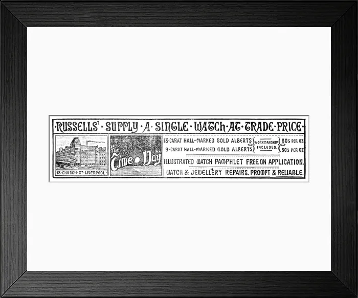 Framed Print : Russells Watches, 1883. Creator: Unknown. Russells Watches, 1883. Creator: Unknown Framed Print : Russells Watches, 1883. Creator: Unknown. Russells Watches, 1883. Creator: Unknown