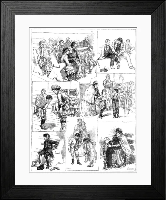 Framed Print : The London Samaritan Society's distribution of boots and clothing to poor children, 1883. Creator: R Framed Print : The London Samaritan Society's distribution of boots and clothing to poor children, 1883. Creator: R