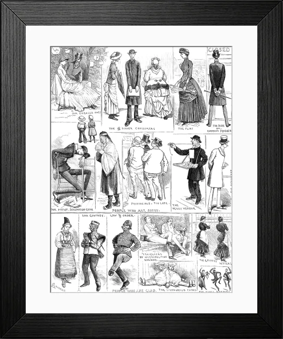Framed Print : Sketches suggested by the closing of the International Fisheries Exhibition, 1883. Creator: Unknown Framed Print : Sketches suggested by the closing of the International Fisheries Exhibition, 1883. Creator: Unknown