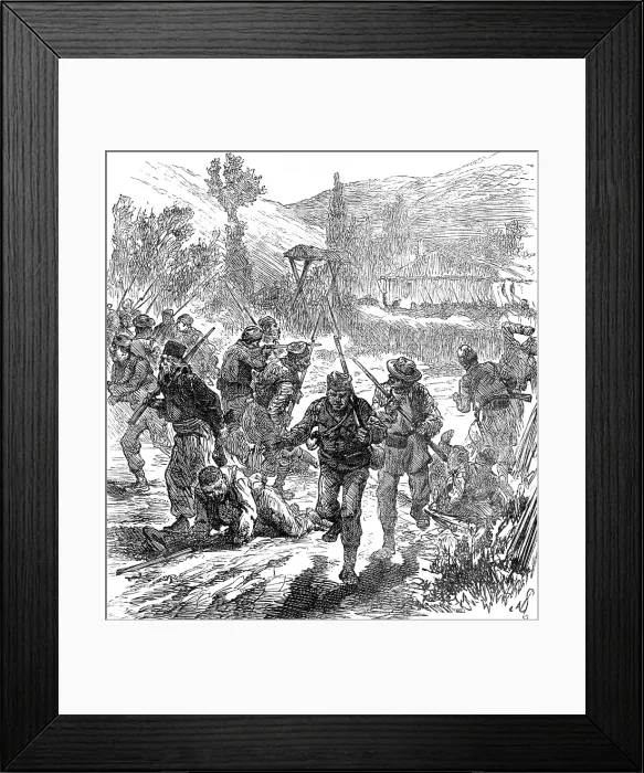 Framed Print : Sketches of the Insurrection in Servia; Fighting between Government Troops and Insurgents... 1883. Creator: Unknown Framed Print : Sketches of the Insurrection in Servia; Fighting between Government Troops and Insurgents... 1883. Creator: Unknown