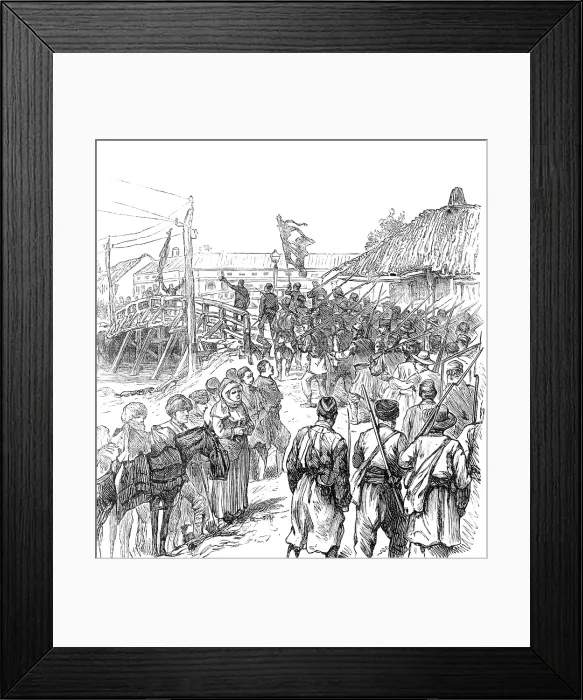 Framed Print : Sketches of the Insurrection in Servia; Insurgents Marching through Paratchin, 1883. Creator: Unknown Framed Print : Sketches of the Insurrection in Servia; Insurgents Marching through Paratchin, 1883. Creator: Unknown