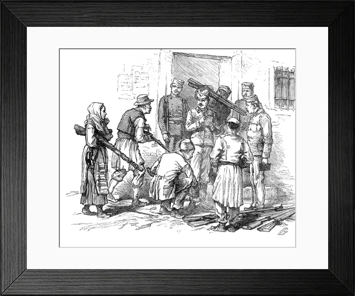 Framed Print : Sketches of the Insurrection in Servia; Receiving the Weapons given up, 1883. Creator: Unknown Framed Print : Sketches of the Insurrection in Servia; Receiving the Weapons given up, 1883. Creator: Unknown