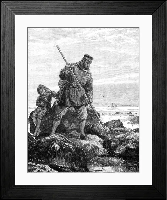Framed Print : Our Fishing Industries: prawn-fishing at Hastings, 1883. Creator: William James Palmer Framed Print : Our Fishing Industries: prawn-fishing at Hastings, 1883. Creator: William James Palmer