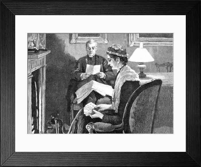 Framed Print : On a certain evening the Canon was sitting with his sister, as usual... 1883. Creator: R. Taylor Framed Print : On a certain evening the Canon was sitting with his sister, as usual... 1883. Creator: R. Taylor