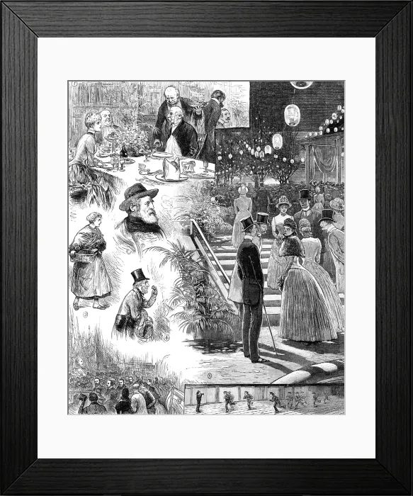 Framed Print : Sketches at the closing of the Fisheries Exhibition, 1883. Creator: Unknown