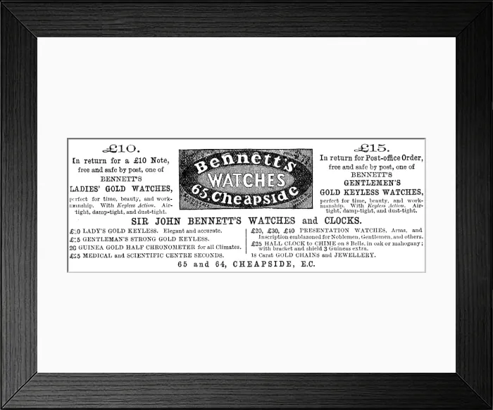Framed Print : Bennett's Watches, 1883. Creator: Unknown. Bennett's Watches, 1883. Creator: Unknown Framed Print : Bennett's Watches, 1883. Creator: Unknown. Bennett's Watches, 1883. Creator: Unknown