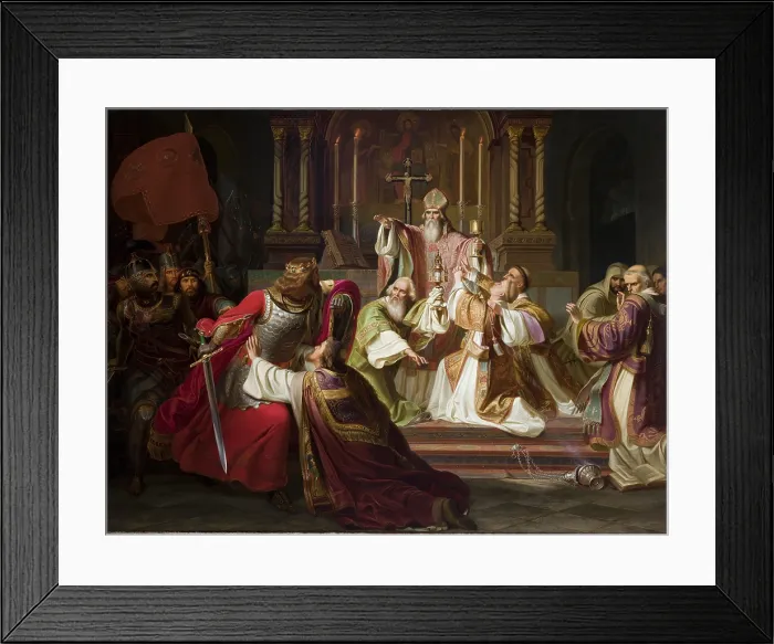 Framed Print : Bishop Stanislaw Szczepanowski Putting a Curse on King Boleslaw Smialy, c1840. Creator: Juliusz Knoor Framed Print : Bishop Stanislaw Szczepanowski Putting a Curse on King Boleslaw Smialy, c1840. Creator: Juliusz Knoor