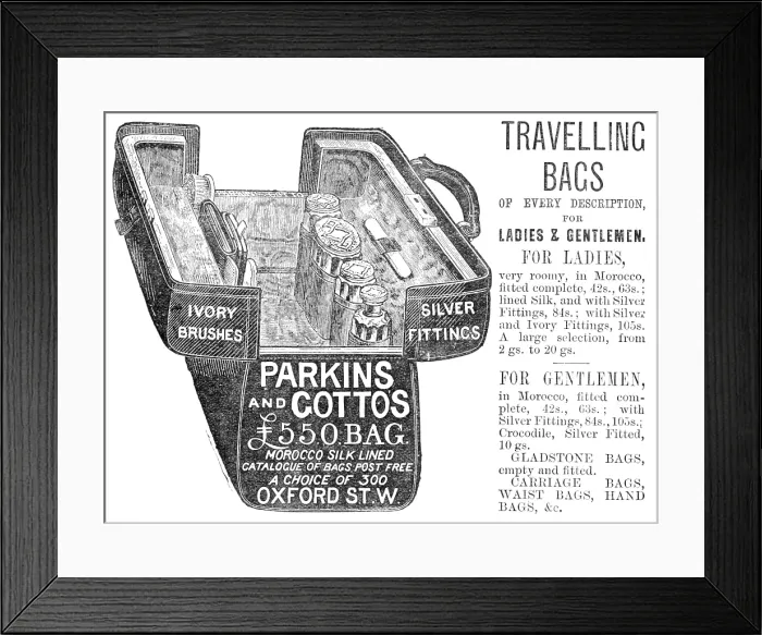 Framed Print : Parkins and Gotto's £5.5.0. Bag, 1883. Creator: Unknown. Parkins and Gotto's £5.5.0. Bag, 1883. Creator: Unknown Framed Print : Parkins and Gotto's £5.5.0. Bag, 1883. Creator: Unknown. Parkins and Gotto's £5.5.0. Bag, 1883. Creator: Unknown