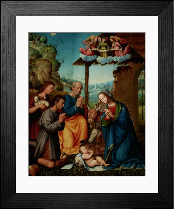 Framed Print : Adoration of the Shepherds (Adoration of the Child by Mary, St Joseph... 1st half of 16th century. Creator: Tommaso di Stefano Lunetti) Framed Print : Adoration of the Shepherds (Adoration of the Child by Mary, St Joseph... 1st half of 16th century. Creator: Tommaso di Stefano Lunetti)